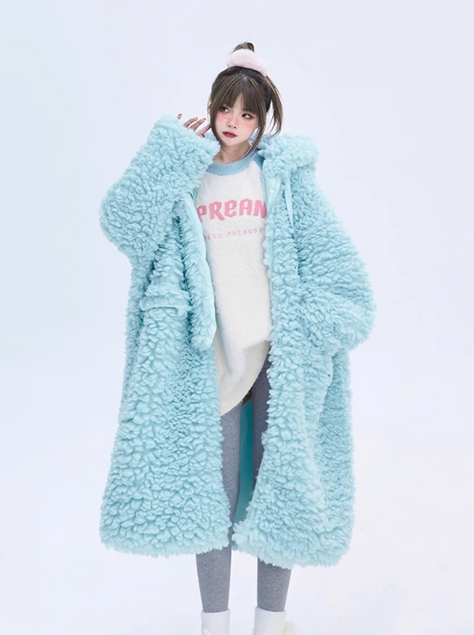 ルーズデザインスカイブルーコットンコート