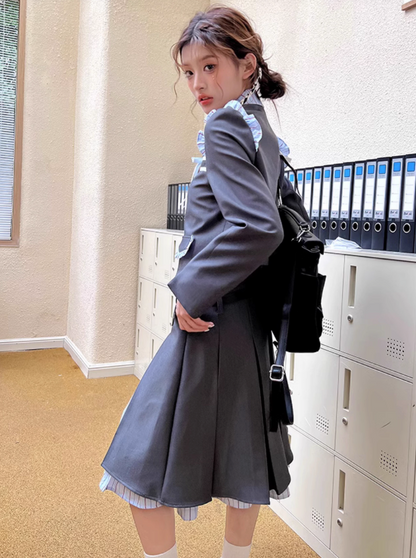 College Style Smoke Gray Jacket + Skirt