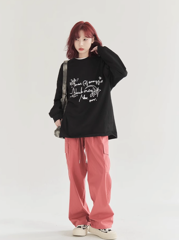 レタープリントラウンドネックトップス