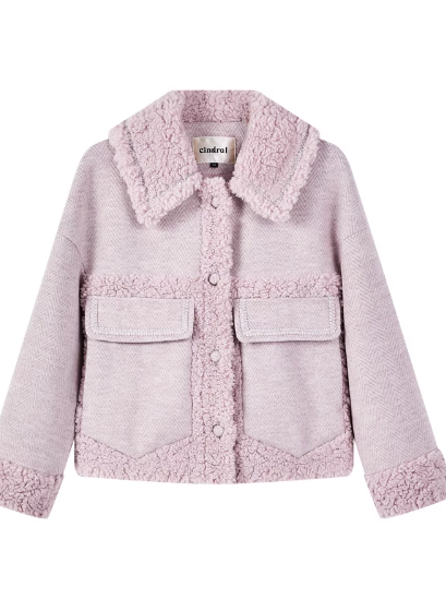 Veste sherpa en tweed et fourrure violette