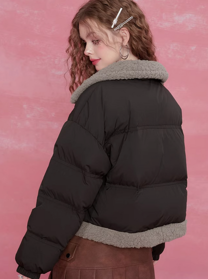 Stand collar belt dark down jacket