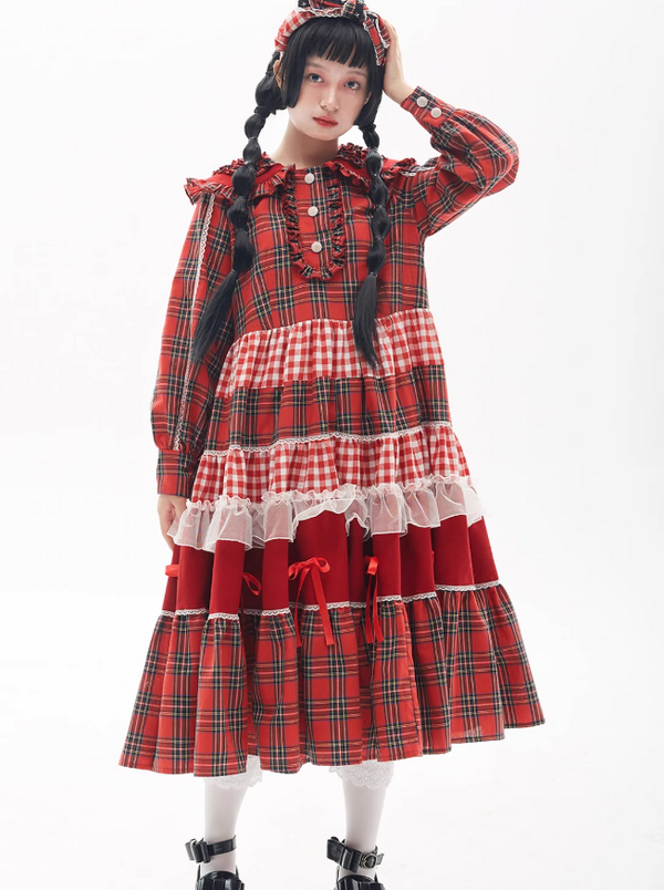 Retro Flared Stitch Collage Dress