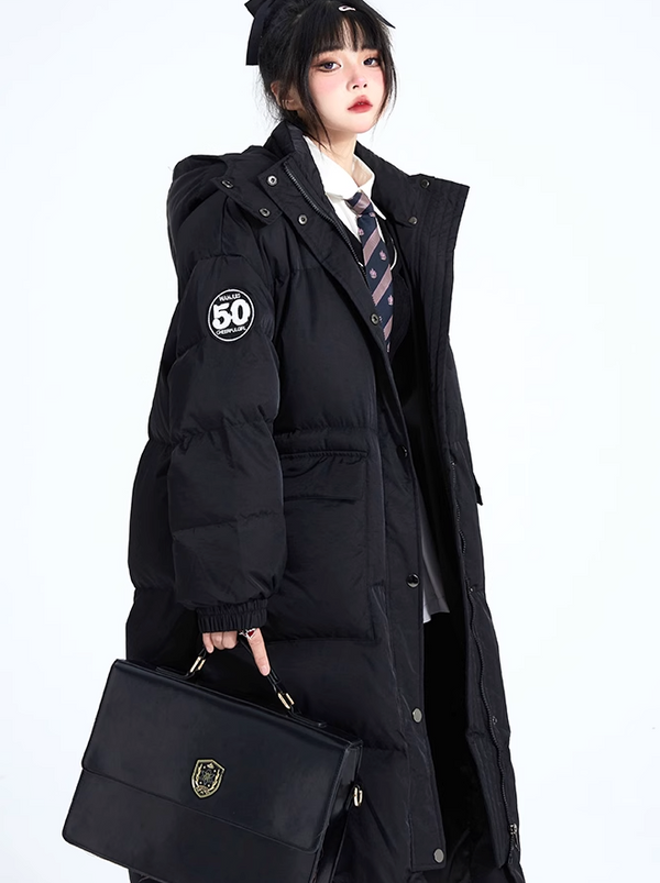 College Style Black Padded Down Jacket [Short/Long