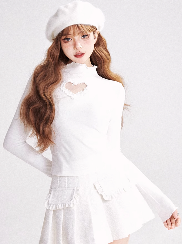 4-Color Love Lace High Neck Ruffle Top