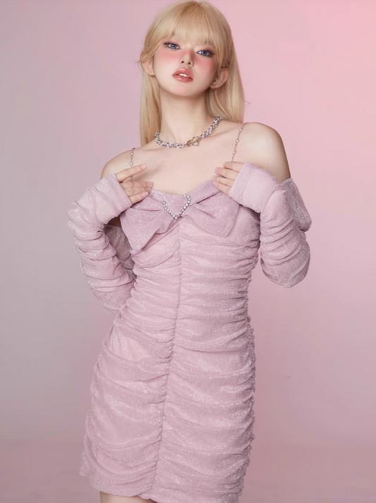 バービーシルクギャザースリムフィットヒップワンピース