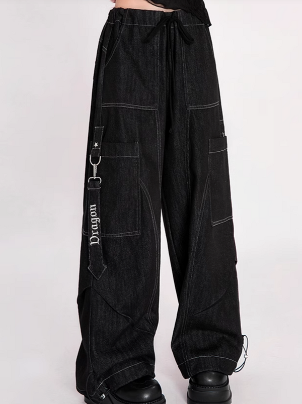 タントゥレトロルーズストレートワイドレッグデニムパンツ