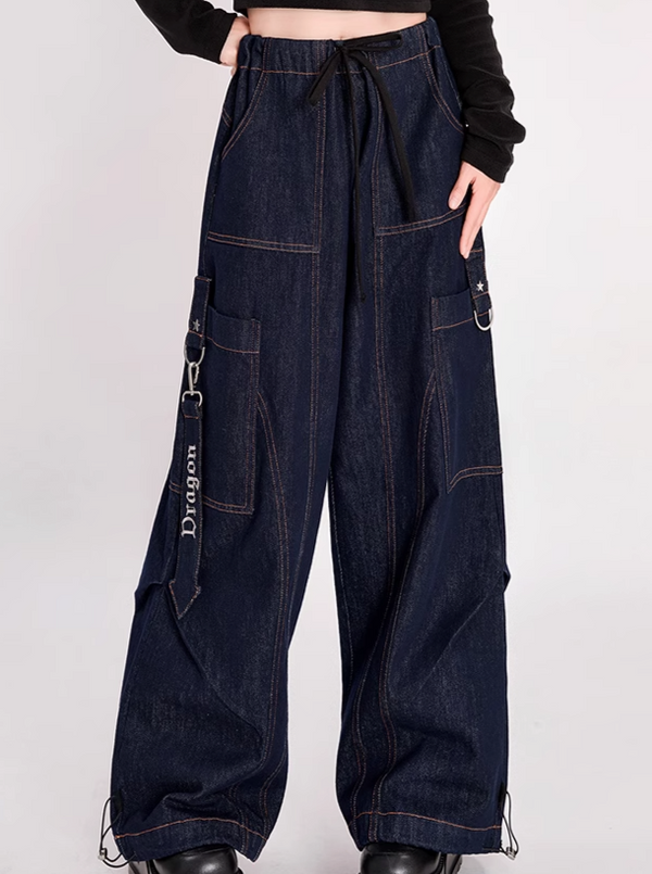 タントゥレトロルーズストレートワイドレッグデニムパンツ