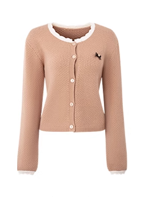 Milky Woody Lace Knit Sweater Cardigan + Pleated Skirt