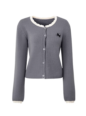 Milky Woody Lace Knit Sweater Cardigan + Pleated Skirt