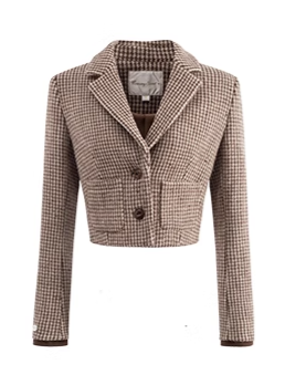 Chidori lattice retro brown wool jacket + best + skirt
