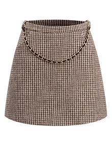 Chidori lattice retro brown wool jacket + best + skirt