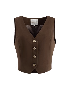 Chidori lattice retro brown wool jacket + best + skirt