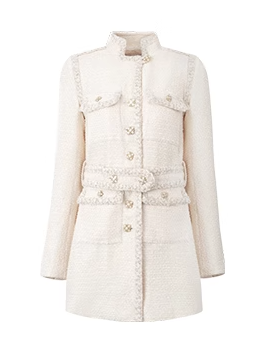 흰색 트위드 프렌치 스탠드 컬러 재킷