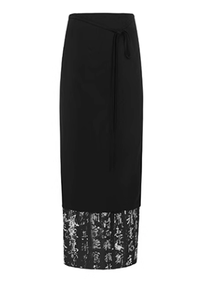 ローウエストプリントシフォンスリットロングスプライシングスカート