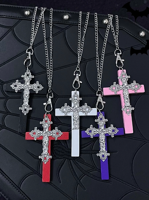 Colorful dark cross necklace