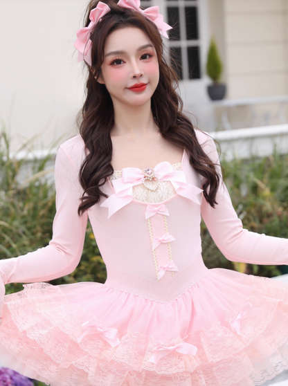 Robe de style ballet Princesse Ruban Perle Amour Diamant Dentelle