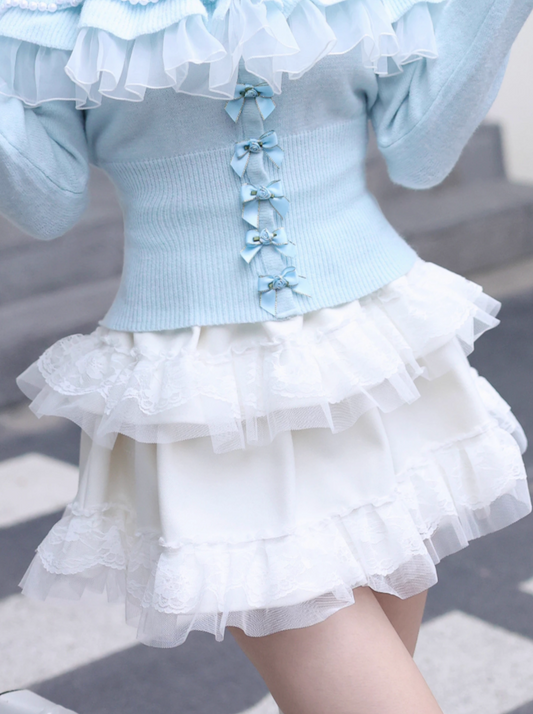 Lolita sweet princess puffy cake lace trim woolen versatile base skirt autumn and winter hip culottes
