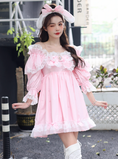Lovely Sweet Lace Pinky Volume Dress