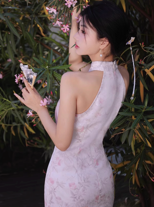 Classic Pink Sleeveless Daily Gauze Pink China Dress