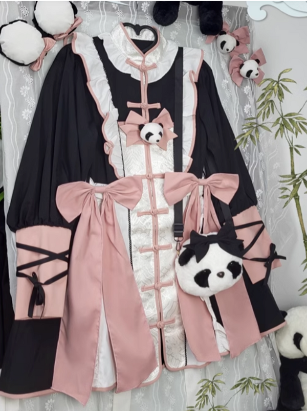 チャイナレッサーパンダメイドロリータドレス+アクセサリー