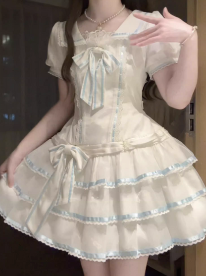 【予約商品】シーソルトラビットアクアセーラードレスセットアップ＋ヘアバンド＋リボンカチューシャ