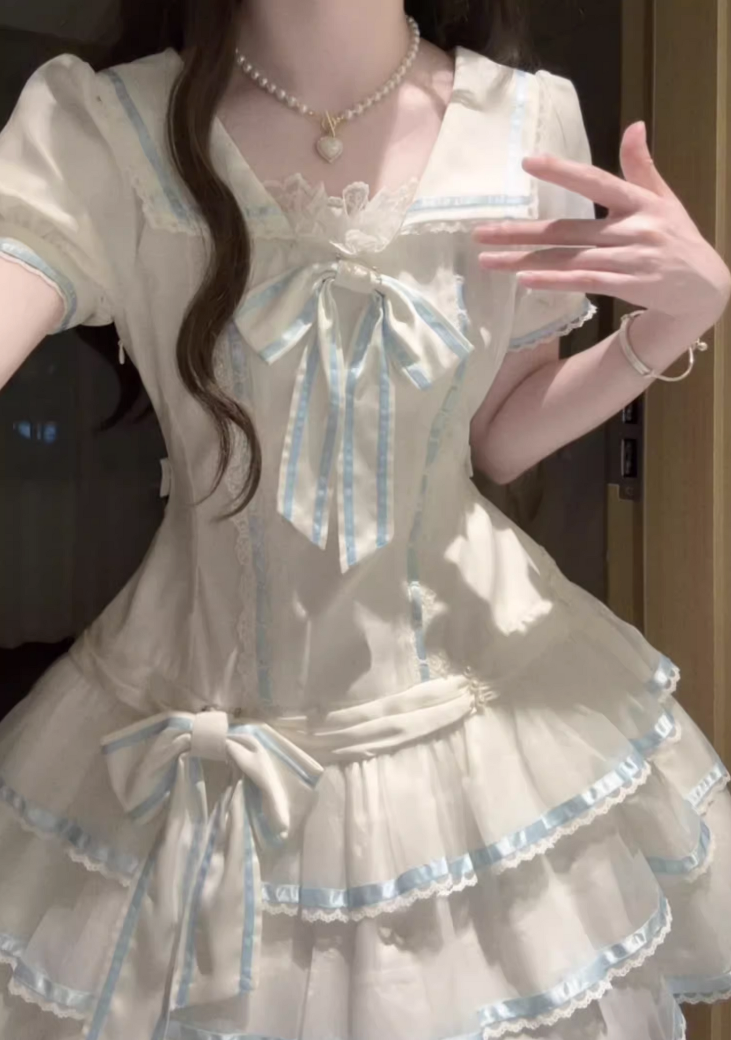 【予約商品】シーソルトラビットアクアセーラードレスセットアップ＋ヘアバンド＋リボンカチューシャ