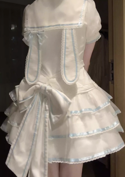 【予約商品】シーソルトラビットアクアセーラードレスセットアップ＋ヘアバンド＋リボンカチューシャ