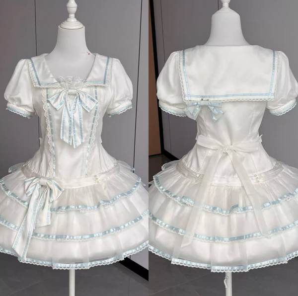 【予約商品】シーソルトラビットアクアセーラードレスセットアップ＋ヘアバンド＋リボンカチューシャ