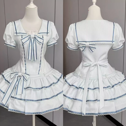 【予約商品】シーソルトラビットアクアセーラードレスセットアップ＋ヘアバンド＋リボンカチューシャ