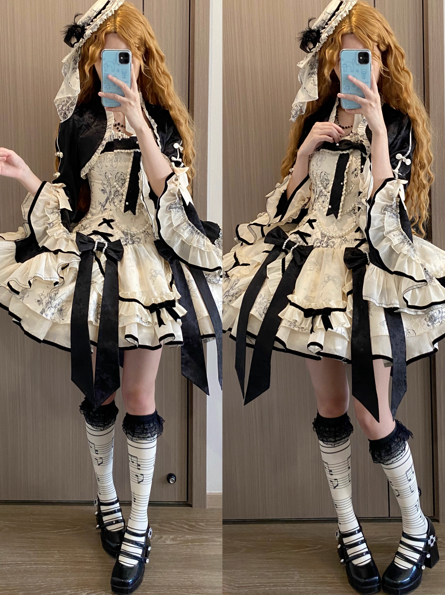 Brandy French Pearl Elegant Bustier Dress + Black Jacquard Jacket + Accessories