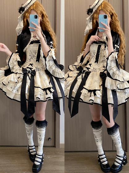 Brandy French Pearl Elegant Bustier Dress + Black Jacquard Jacket + Accessories