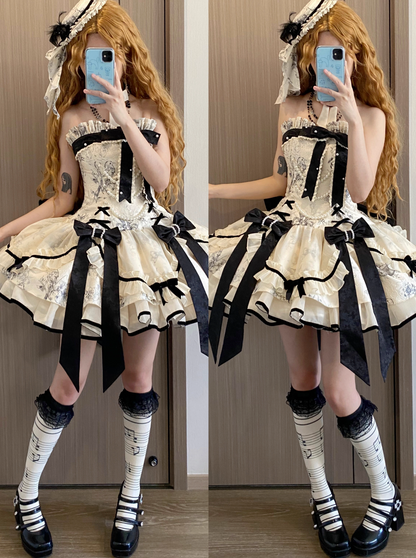 Brandy French Pearl Elegant Bustier Dress + Black Jacquard Jacket + Accessories