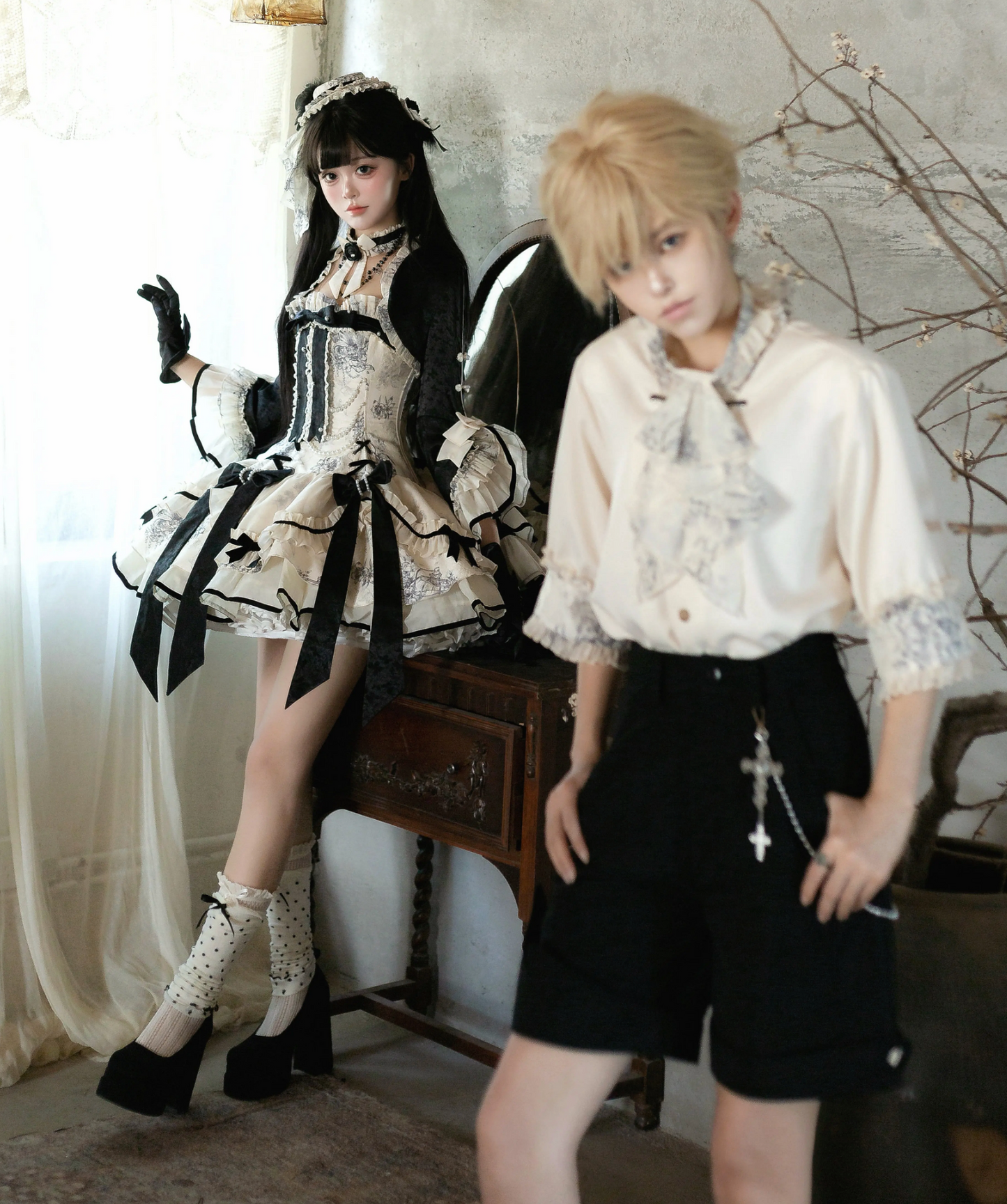 Brandy French Pearl Elegant Bustier Dress + Black Jacquard Jacket + Accessories