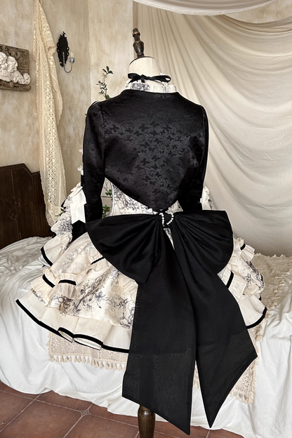 [Pre-order item] Brandy French Pearl Elegant Bustier Dress + Long Skirt + Black Jacquard Jacket + Complete Accessories