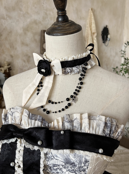 [Pre-order item] Brandy French Pearl Elegant Bustier Dress + Long Skirt + Black Jacquard Jacket + Complete Accessories