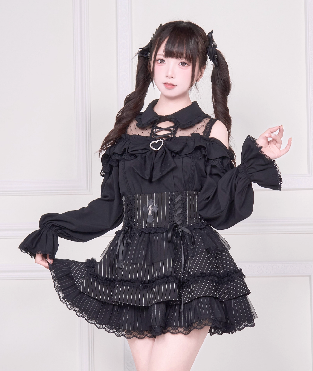 【予約商品】オフショルフリルリボンブラウス