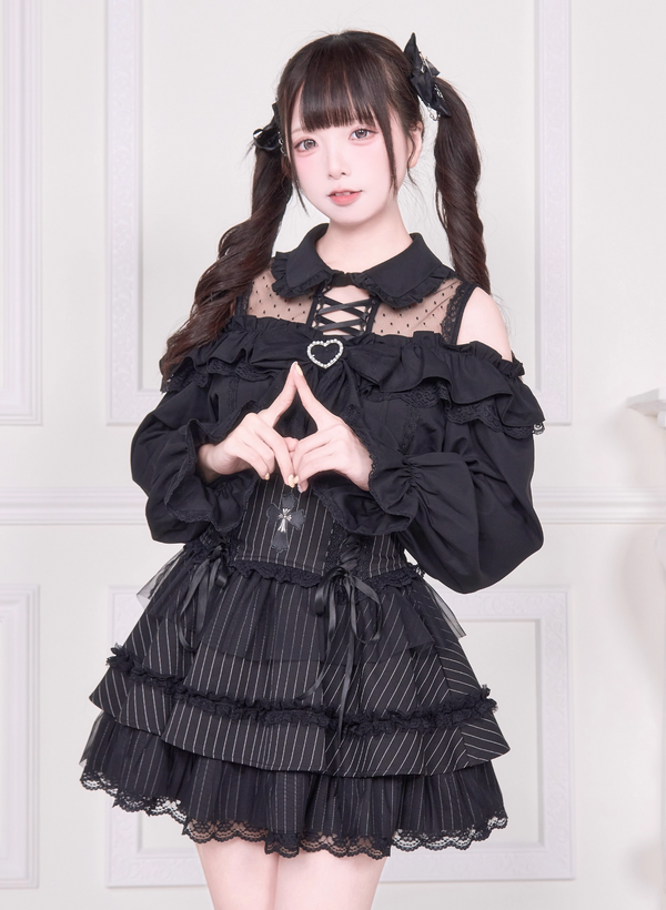 【予約商品】オフショルフリルリボンブラウス