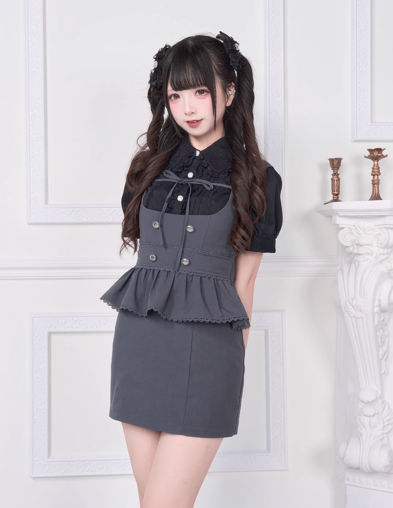 【予約商品】レースリボンシャツ＋サスドレス2WAYスイート&スパイシー