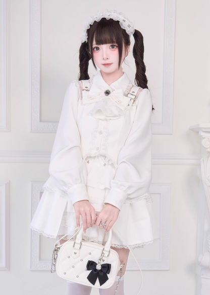 [Reservations] Lace Buckle Shoulder Long Tail Light Gothic Ribbon Shirt