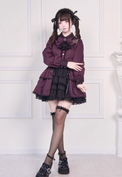 [Reservations] Lace Buckle Shoulder Long Tail Light Gothic Ribbon Shirt