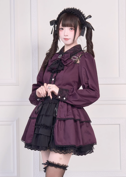 [Reservations] Lace Buckle Shoulder Long Tail Light Gothic Ribbon Shirt