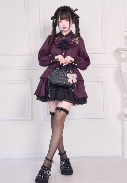 [Reservations] Lace Buckle Shoulder Long Tail Light Gothic Ribbon Shirt