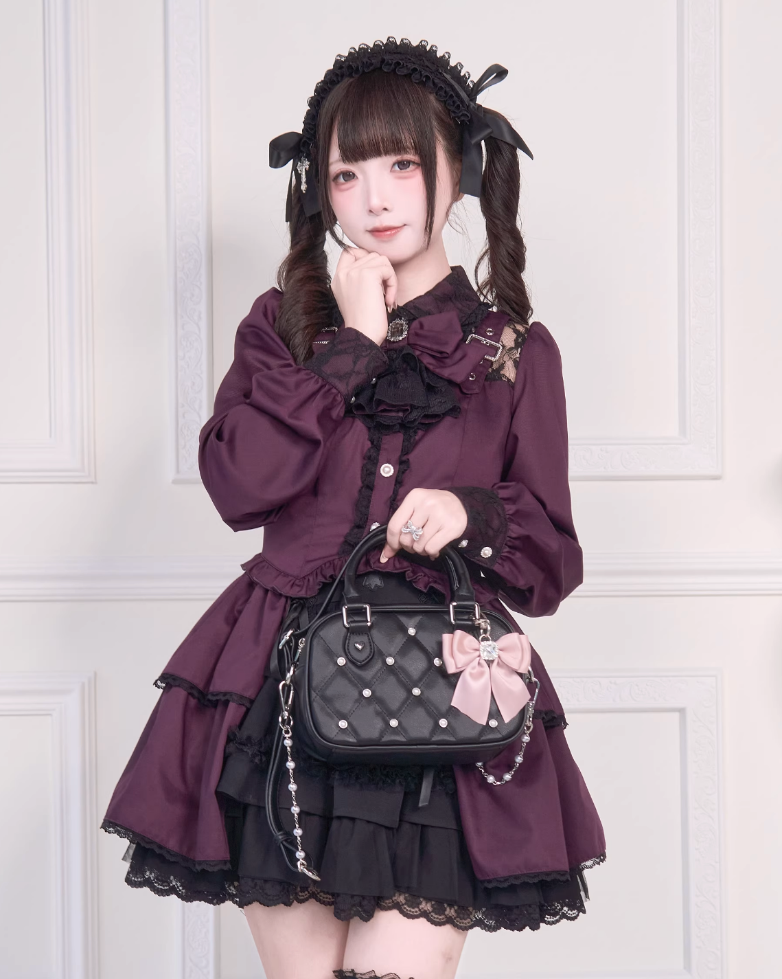 [Reservations] Lace Buckle Shoulder Long Tail Light Gothic Ribbon Shirt