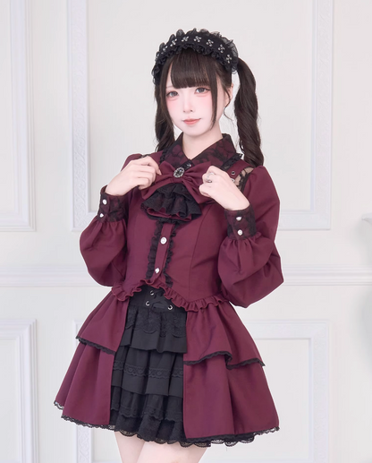 [Reservations] Lace Buckle Shoulder Long Tail Light Gothic Ribbon Shirt