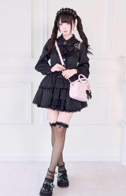 [Reservations] Lace Buckle Shoulder Long Tail Light Gothic Ribbon Shirt