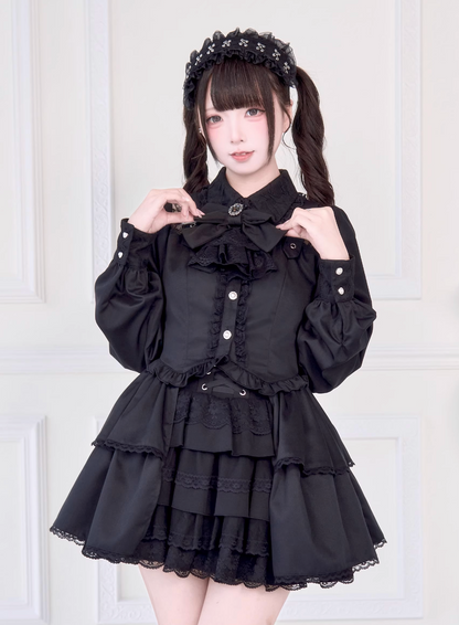 [Reservations] Lace Buckle Shoulder Long Tail Light Gothic Ribbon Shirt