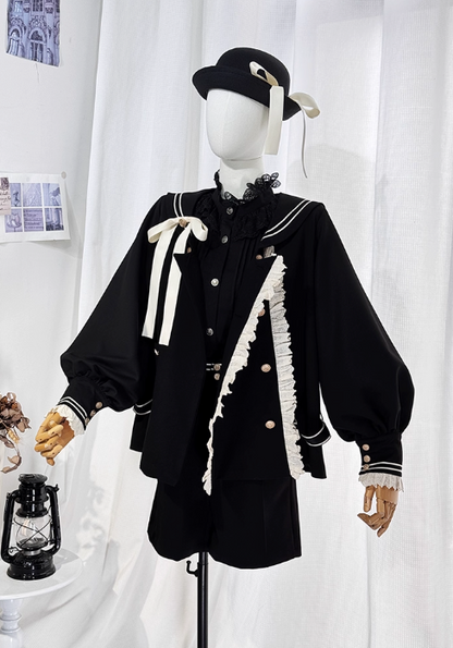 College Style Prince Sailor Collar Jacket Shorts Set + Hat