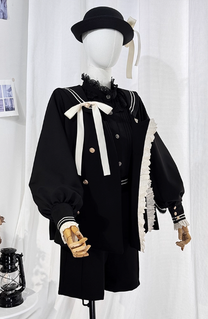 College Style Prince Sailor Collar Jacket Shorts Set + Hat