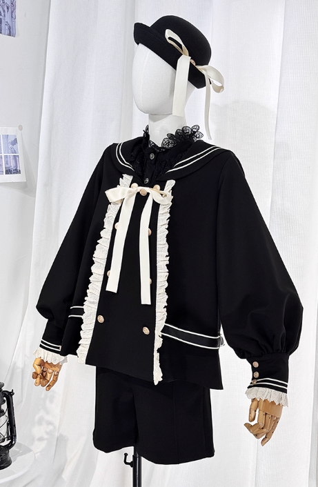 College Style Prince Sailor Collar Jacket Shorts Set + Hat