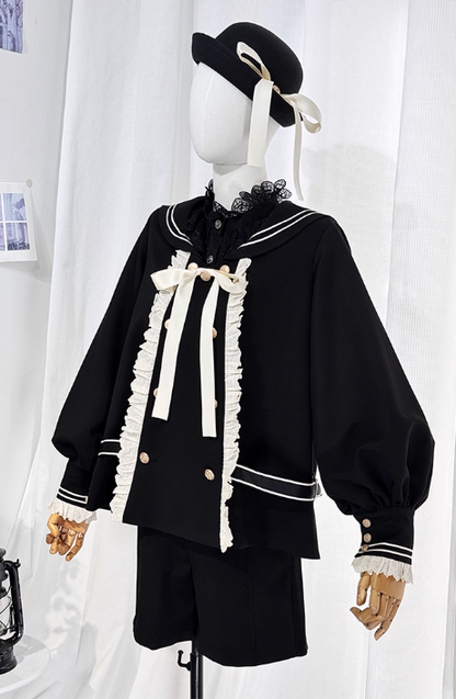 College Style Prince Sailor Collar Jacket Shorts Set + Hat